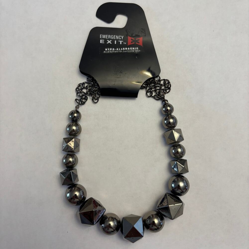 Emergency Exit Gunmetal Geometric Statement Choker Necklace NWT